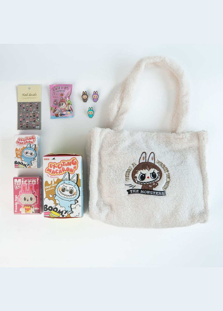 Подарунковий набір Лабубу (шопер, іграшка, брелок, міні фігурка, 3D наліпки, конструктор, значки) No Brand (337169373)