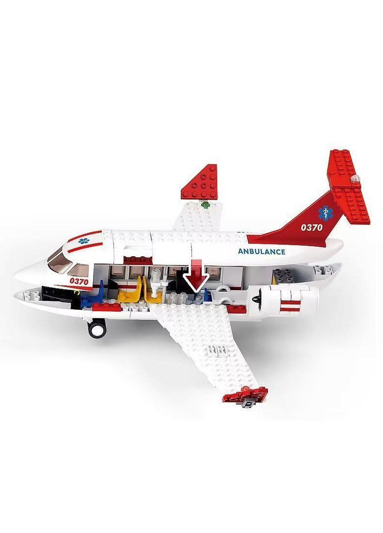 Конструктор самолет скорой помощи на 335 детали 4 фигурки и машинка скорой помощи красный (437) Sluban (332181742)
