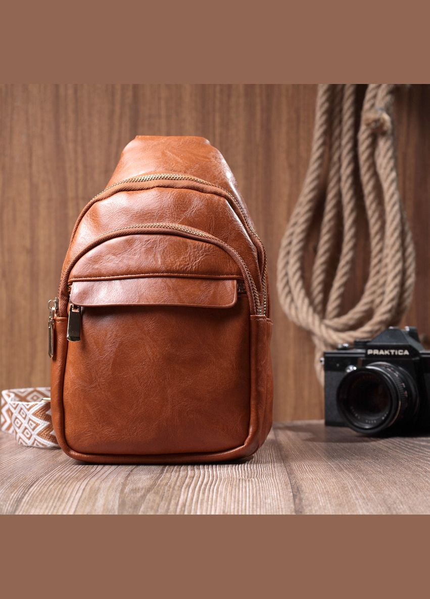 Невелика жіноча сумка з однією лямкою через плече з гладкої екошкіри рудий 22767 Vintage (335032795)