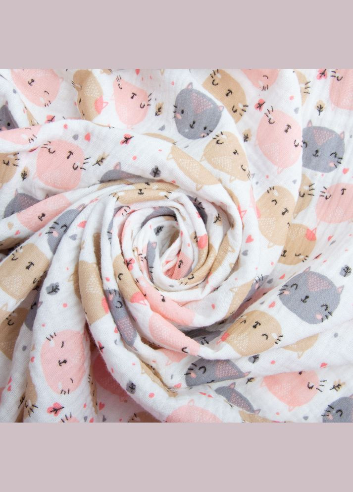 Тканина бавовна Муслін 135 см, 120 г/м2 для суконь, блузок, спідниць, халатів, костюмів, пледів котик біла IDEIA (362947154)