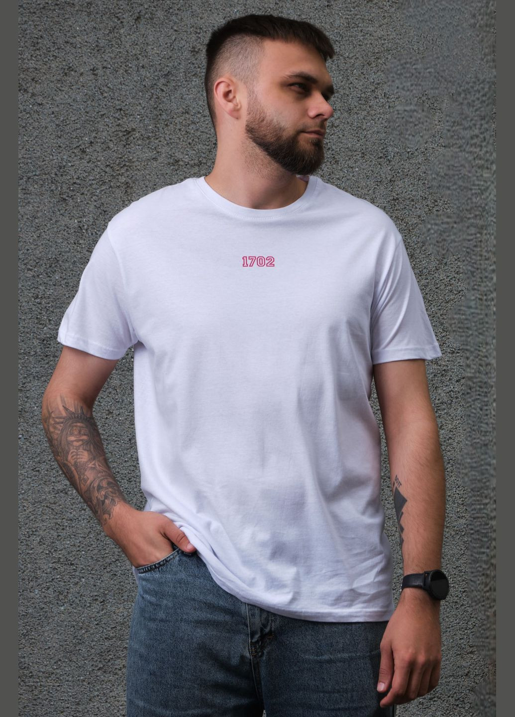 Біла чоловіча оверсайз футболка з принтом pink 1702 з довгим рукавом Without