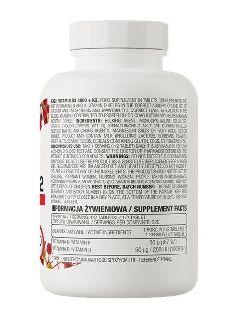 Vitamin D3 4000+K2 110 Tabs Ostrovit (322743510)