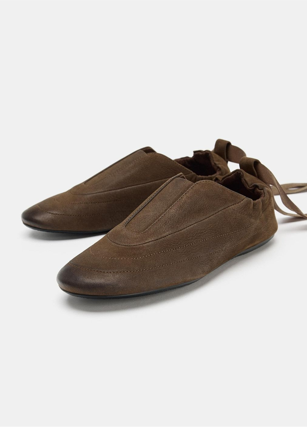 Жіночі балетки Zara | коричневі однотонні натуральна шкіра (367086539)