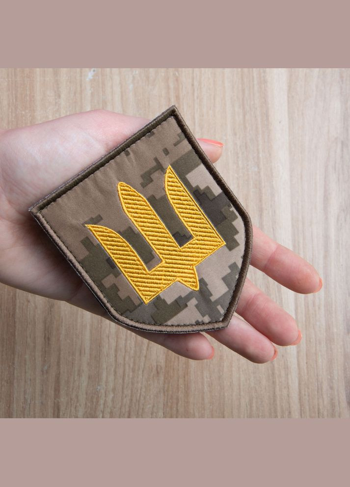 Шеврон нашивка на липучке Трезубец ВСУ, вышитый патч 8,3х10,2 см IDEIA (275869611)