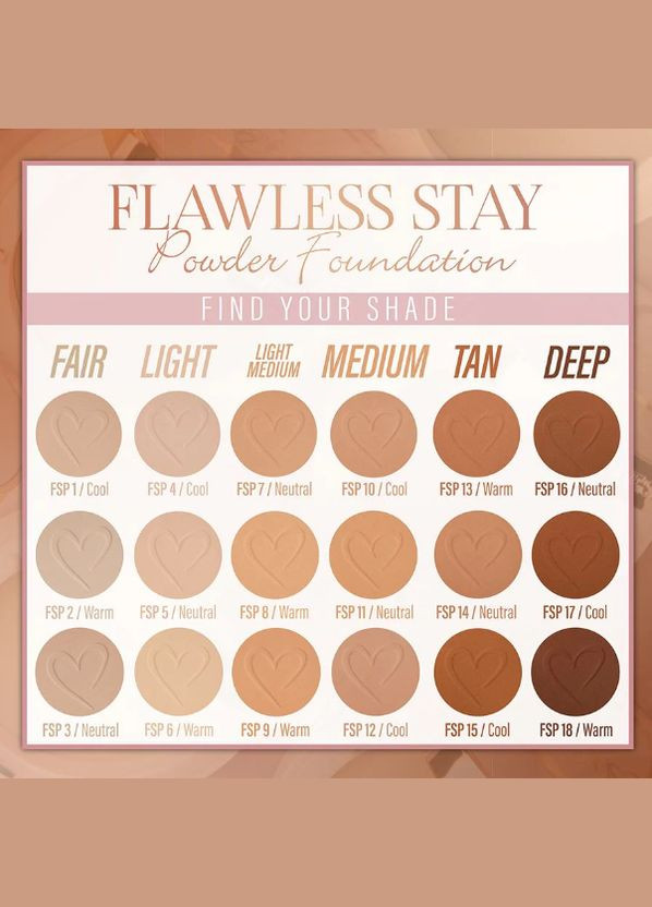 Пудровая основа для лица Flawless Stay Powder foundation 6.0 Light Warm Бежевый 7 гр. Beauty Creations (291413630)