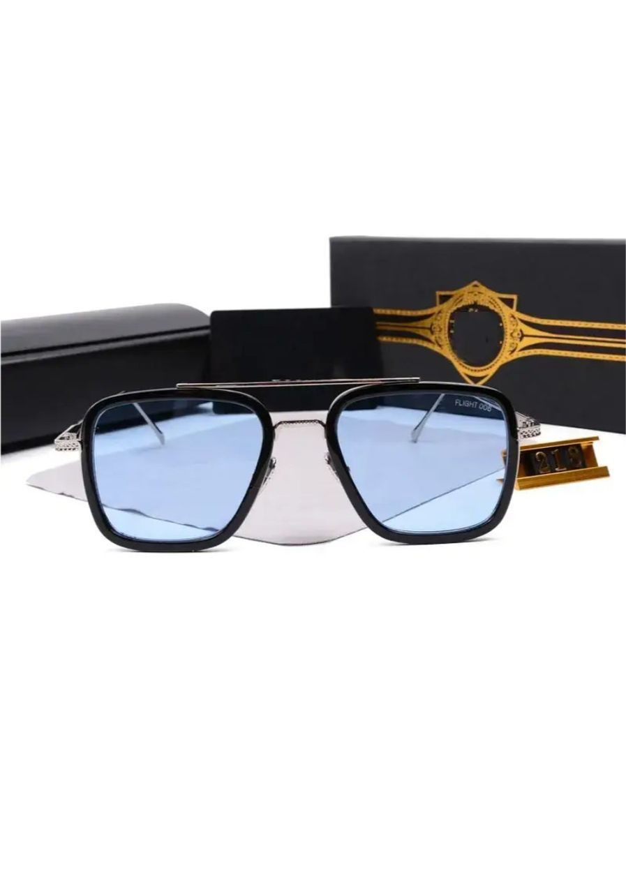 Окуляри чоловічі Тоні Старка сонцезахисні ретро блакитні у сріблястій металевій оправі поляризовані UV400 стиль унісекс No Brand (364859661)