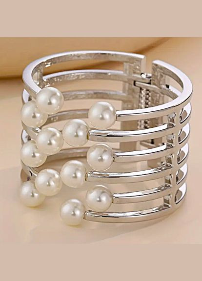 Браслет - манжет металлический женский "Жемчуг" серебристый No Brand (335064386)