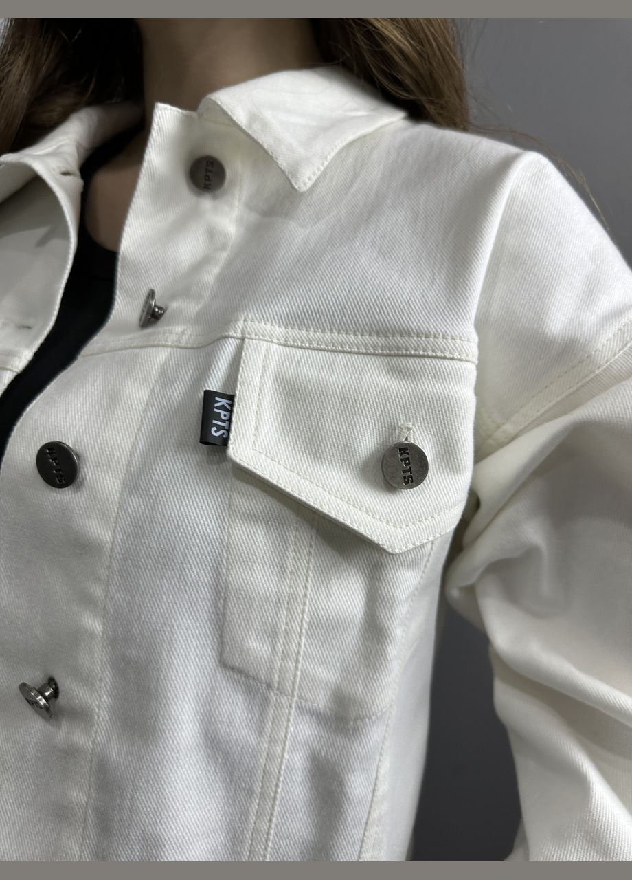 Белая демисезонная женская куртка белая джинсовая короткая mkkc9028-1 Modna KAZKA