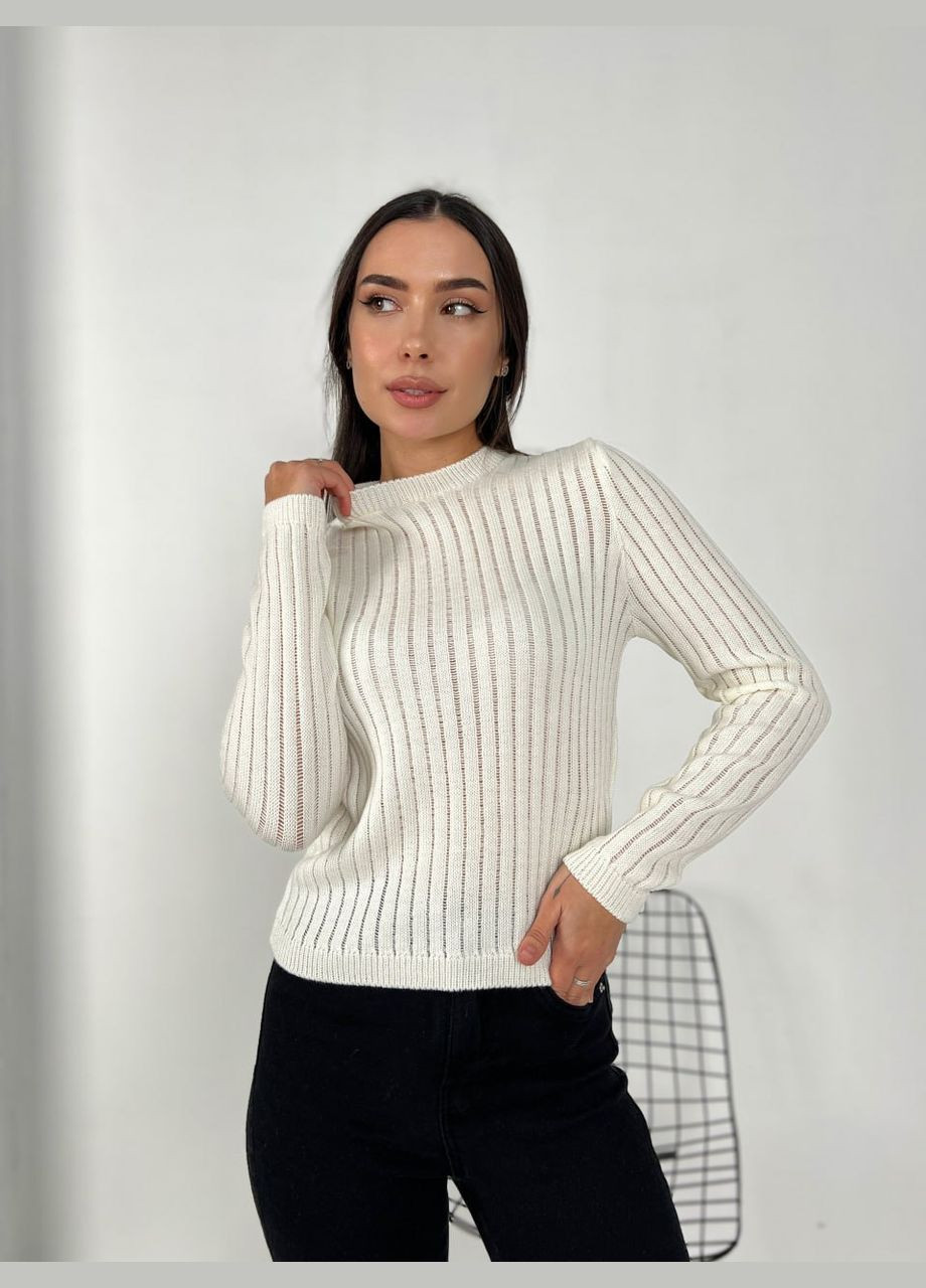 Молочный демисезонный обтягивающий женский свитер Fashion