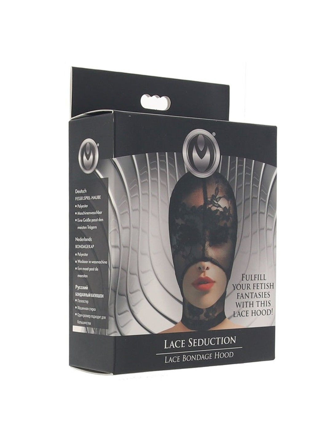 Кружевная маска на голову с открытым ртом, черная Master Series (289784639)