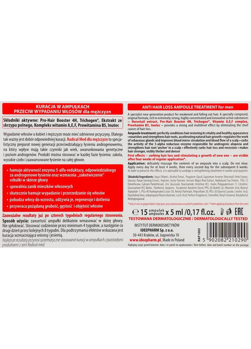 Комплекс у ампулах проти випадіння волосся для чоловіків Radical Med Anti Hair Loss Ampoule For Men 15x5ml (789791-90443) Farmona (368663129)