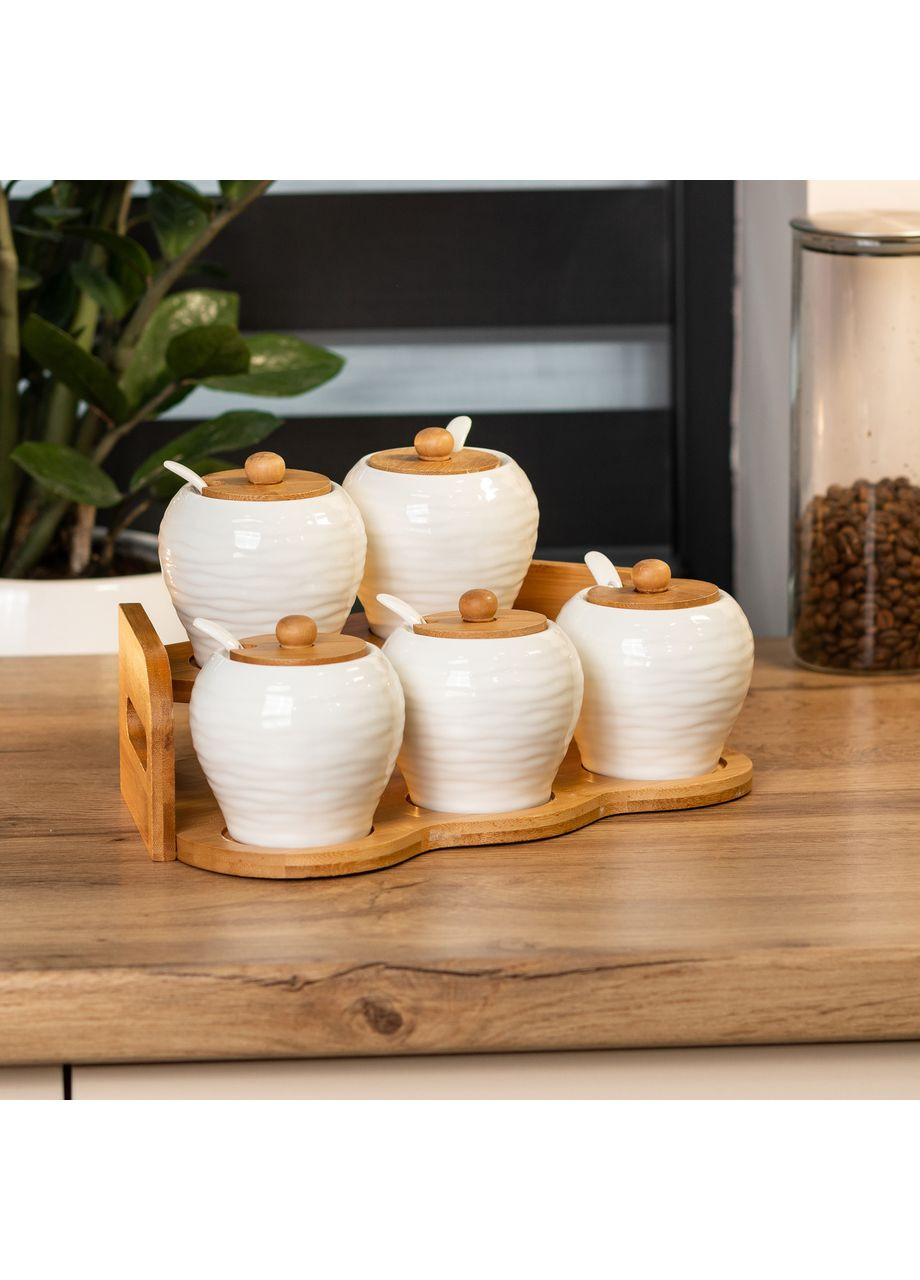 Набір банок для сипучих продуктів з 5 штук по 250 мл порцелянаовий HP1253 HP1253 Yiwu (370802299)