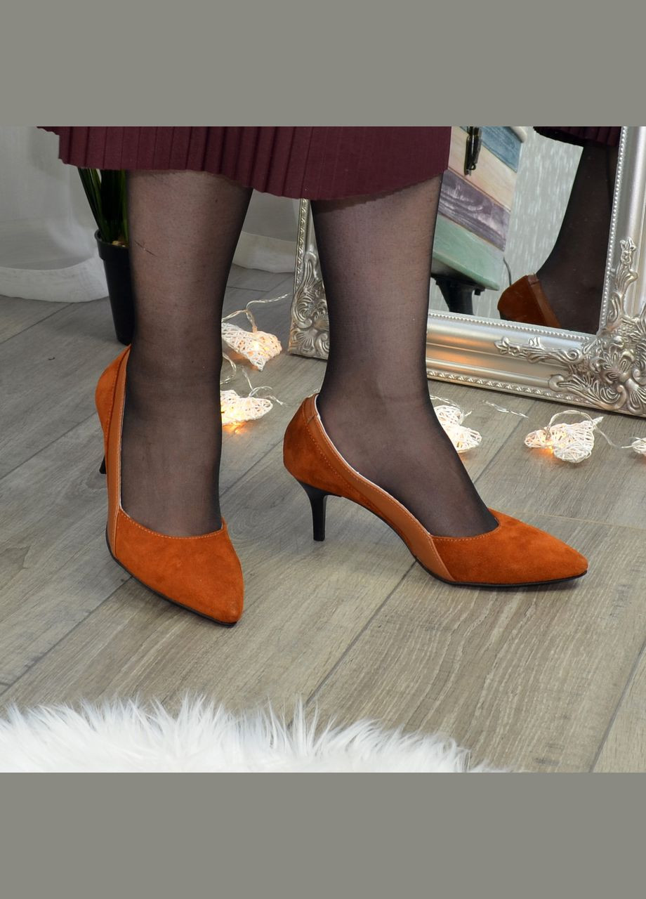 Vasha para Туфли женские рыжие на маленькой шпильке, натуральная замша и кожа. 37,39 размер оранжевый з, украина — демисезон (303931878)