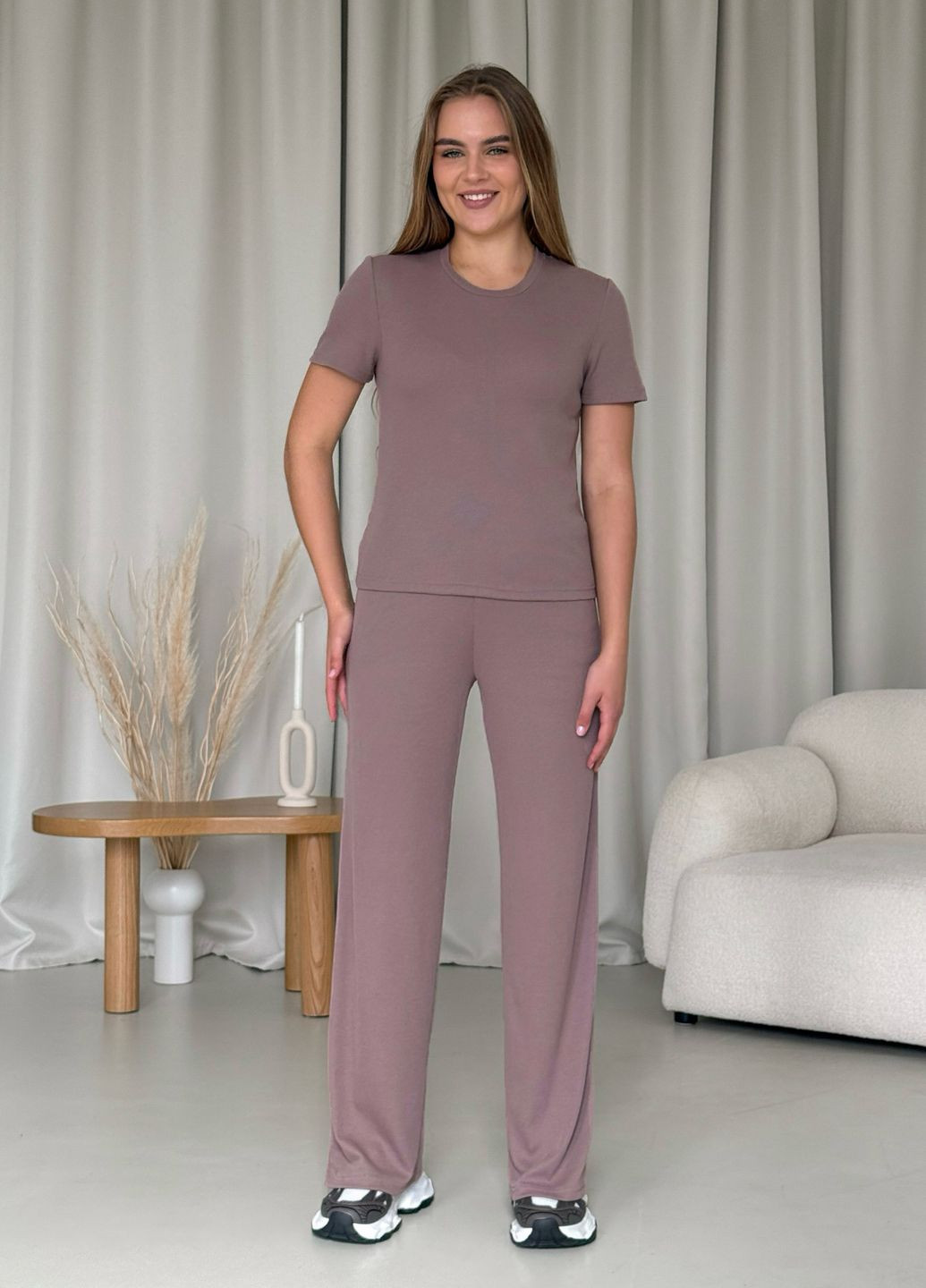 Широкі штани палаццо в рубчик пояс на резинці Merlini Дженто (323450667)