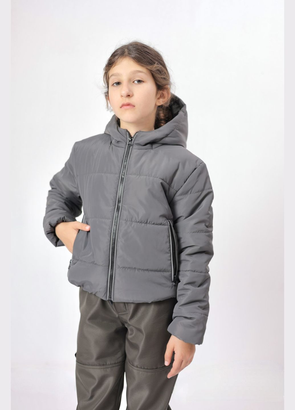 Сіра демісезонна куртка дитяча на дівчинку демісезонна, сіра Polin Line куртка