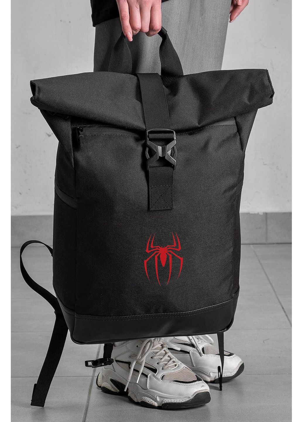 Повседневный Рюкзак Роллтоп Школьный Для Девочки С Принтом Человек-Паук Black Without (360641763)