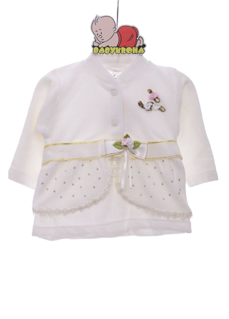 Комбинированный демисезонный костюм с длинным рукавом для девочки велюровый с розами молочный 68 см (37216) BABYKROHA