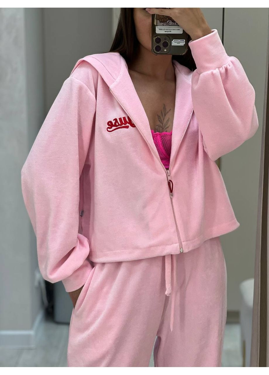 Рожевий костюм велюровий двійка з вишивкою No Brand 752-1 (358932300)