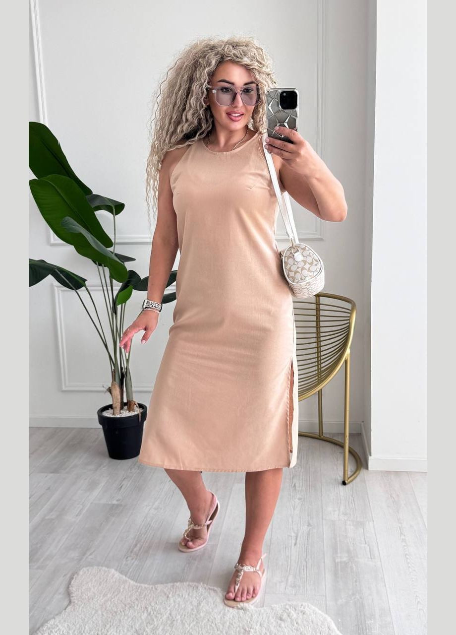 Темно-бежева сукня довжина міді з розрізами Україна однотонна