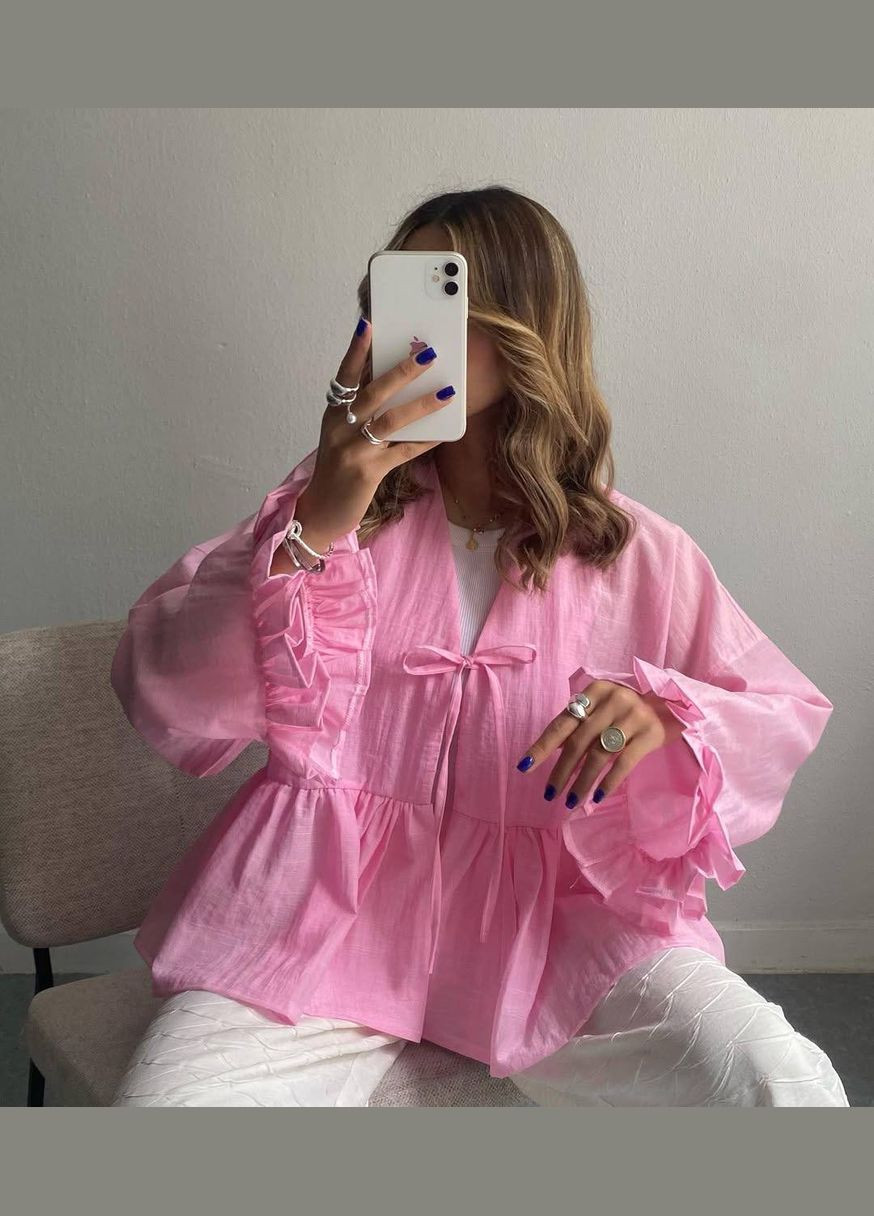 Рожева рожева лялькова блузка з баскою Adelante