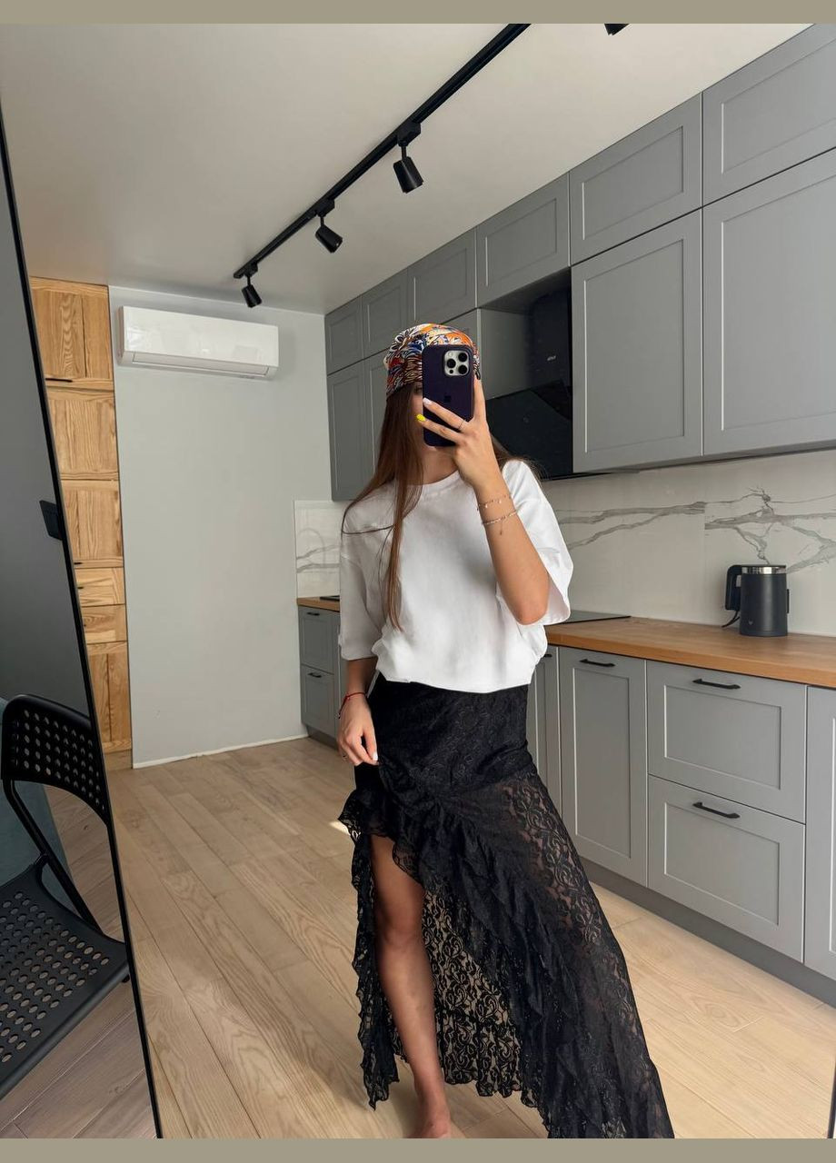 Черная повседневная юбка-шорты макси с воланами и разрезом MonCher