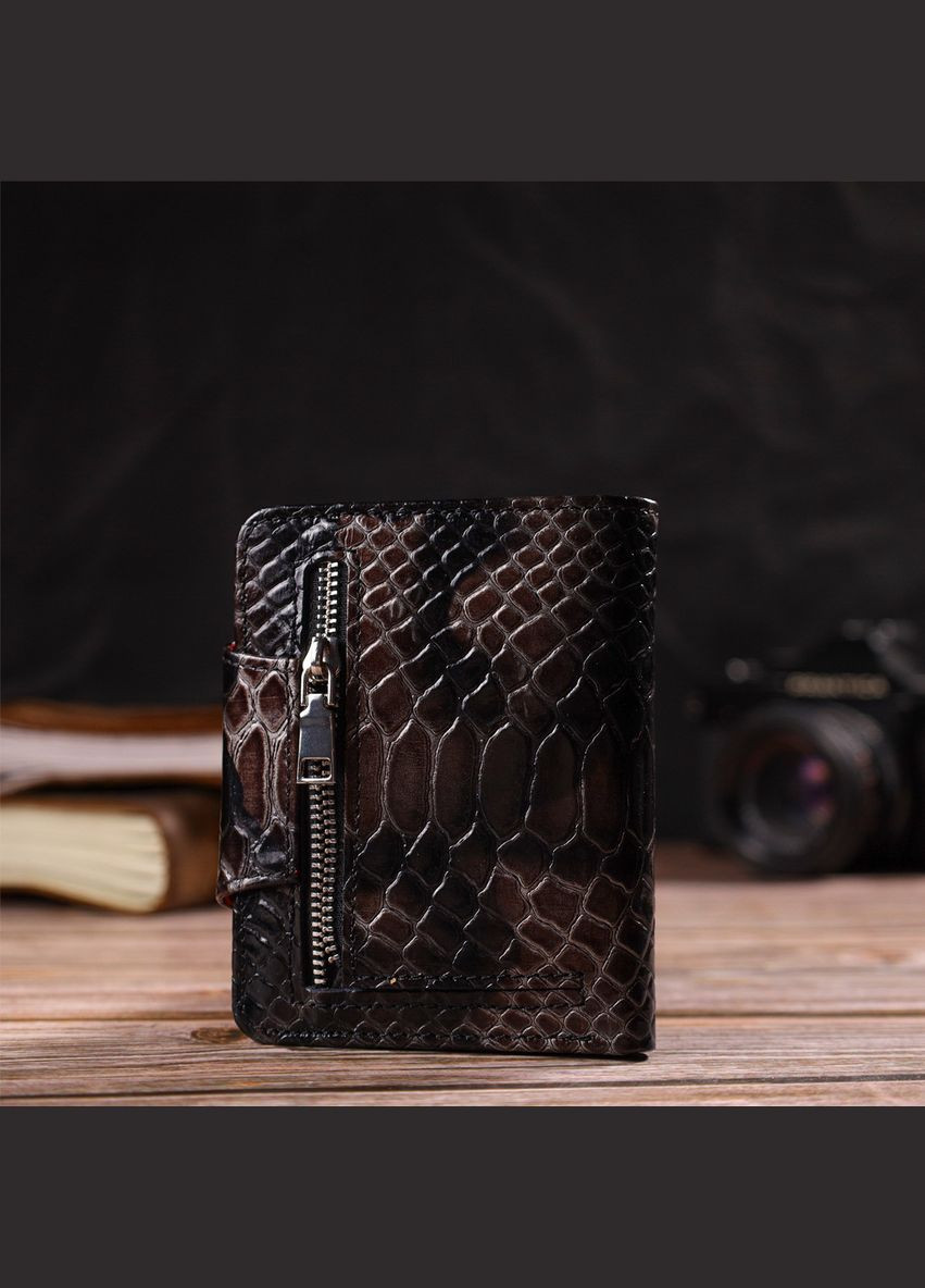 Фактурне жіноче портмоне середнього розміру з натуральної шкіри з тисненням під змію 21805 Різнокольорове Canpellini (329151344)