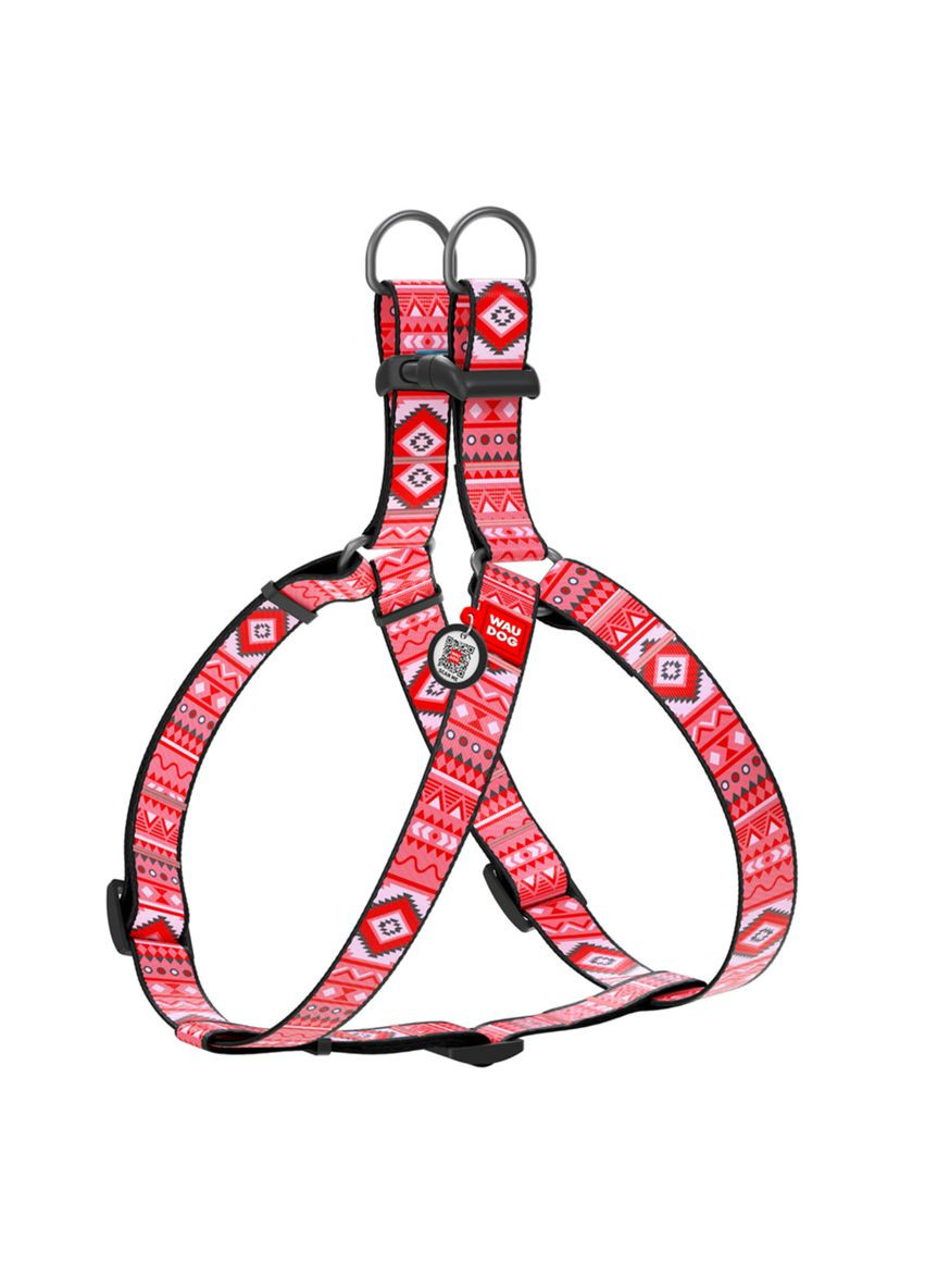 Шлея для собак анатомічна Nylon "Етно червоний" пластиковий фастекс, Ш 25 мм, Д 60-90 см WAUDOG (279565737)