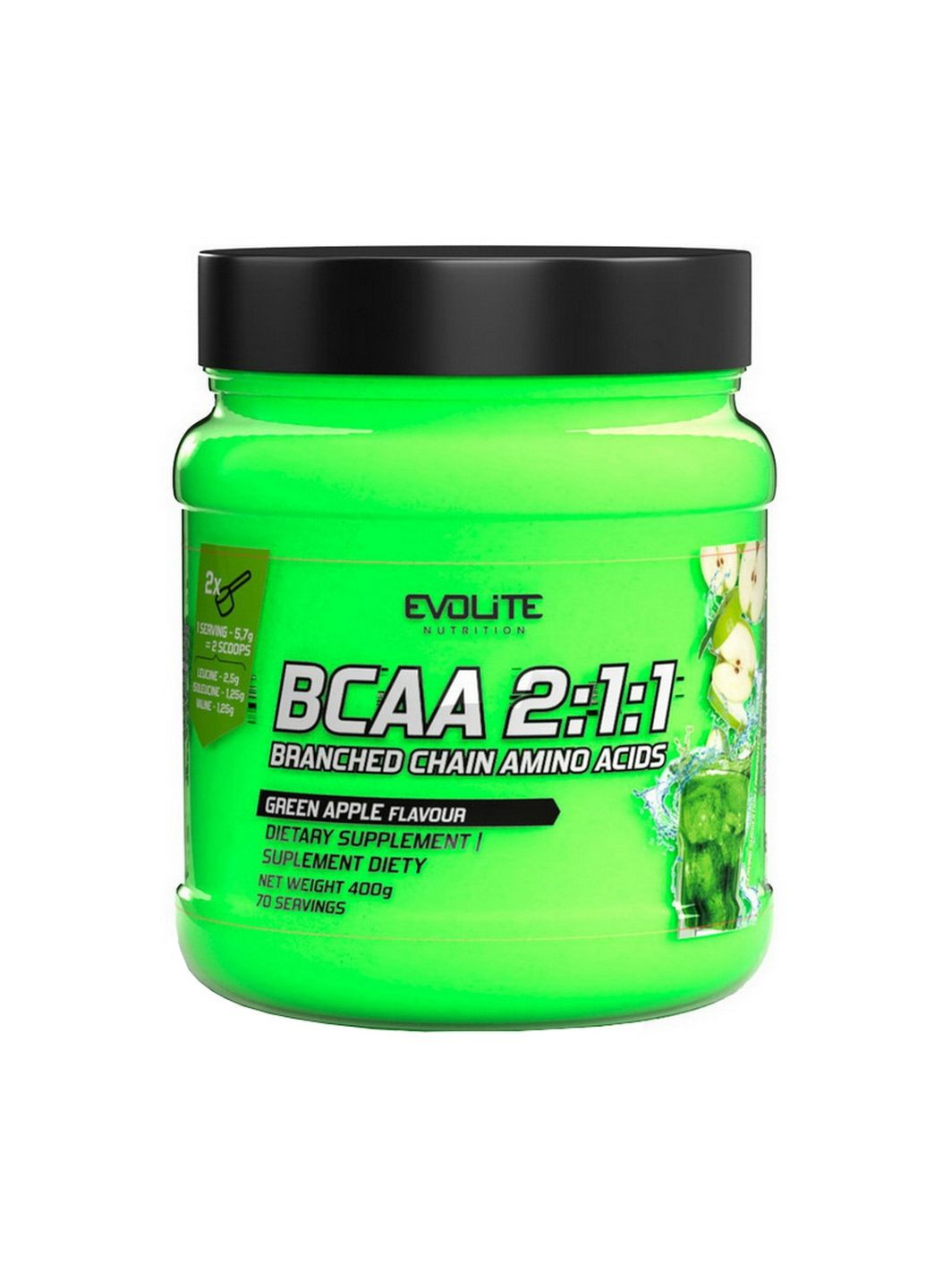 Аминокислота BCAA 2:1:1, 400 грамм Зеленое яблоко Evolite Nutrition (293341507)