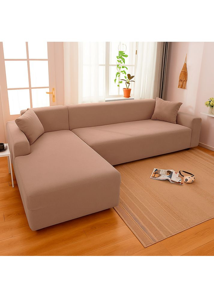 Чохол на диван кутовий велюр капучино (A-041059) Love You (366020719)