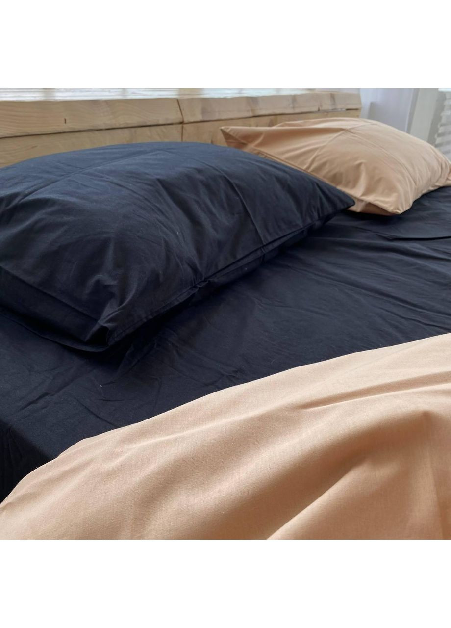 Постільна білизна Бежевий + чорний, ранфорс Двухспальний розмір, наволочки 70/70 No Brand (364220542)