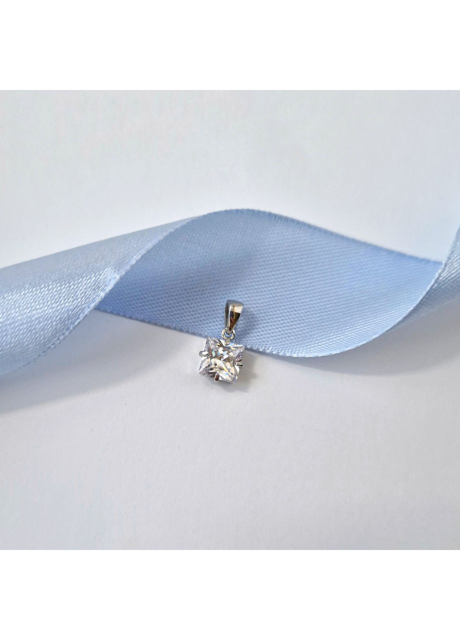 Срібна підвіска кулон з Квадратним Білим каменем срібло 925 проби Родоване 1690-8п 1.25г No Brand (355343929)