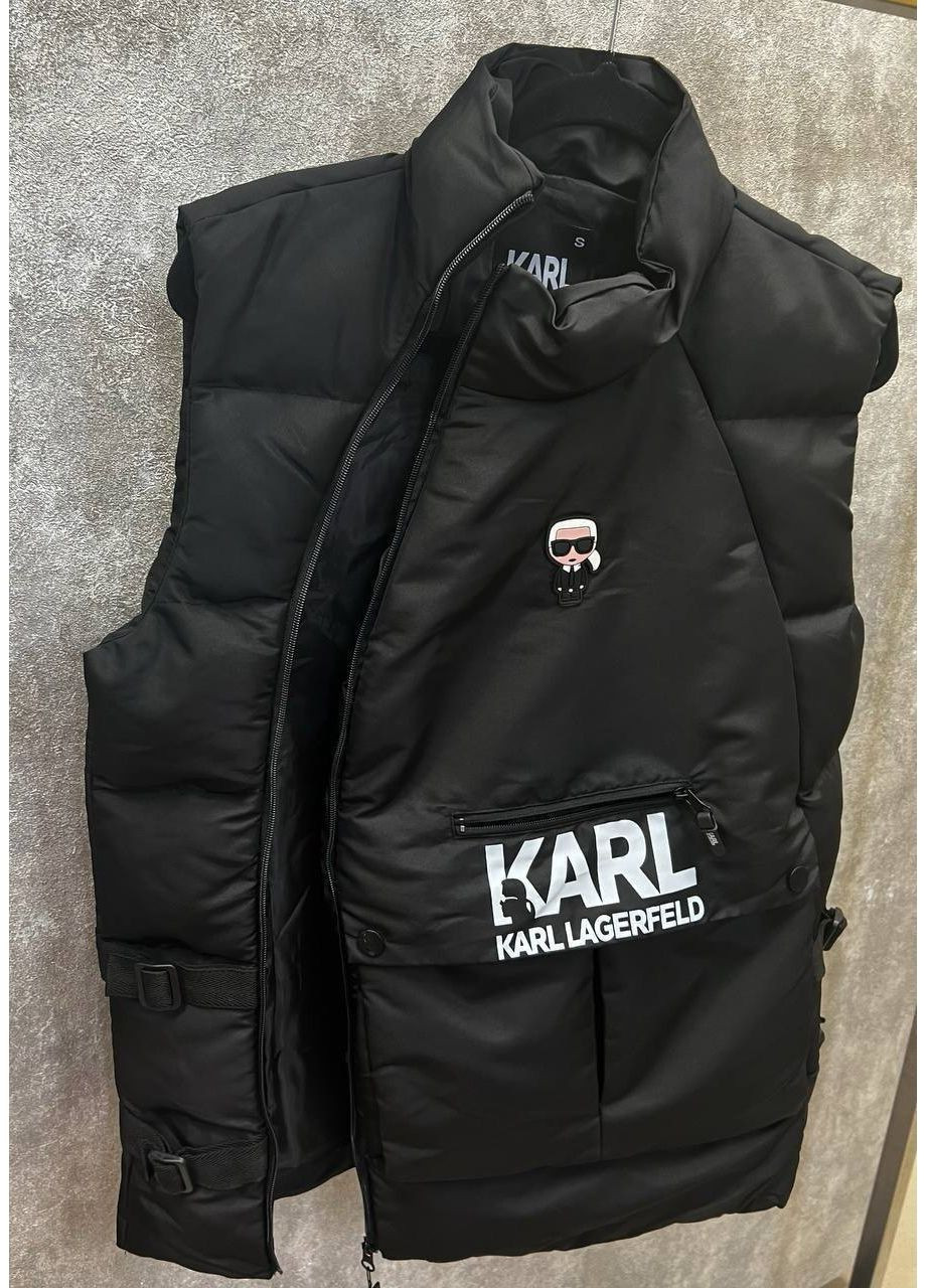 Жилетка з переднім великим карманом чорна в стилі Karl Lagerfeld No Brand (366352312)