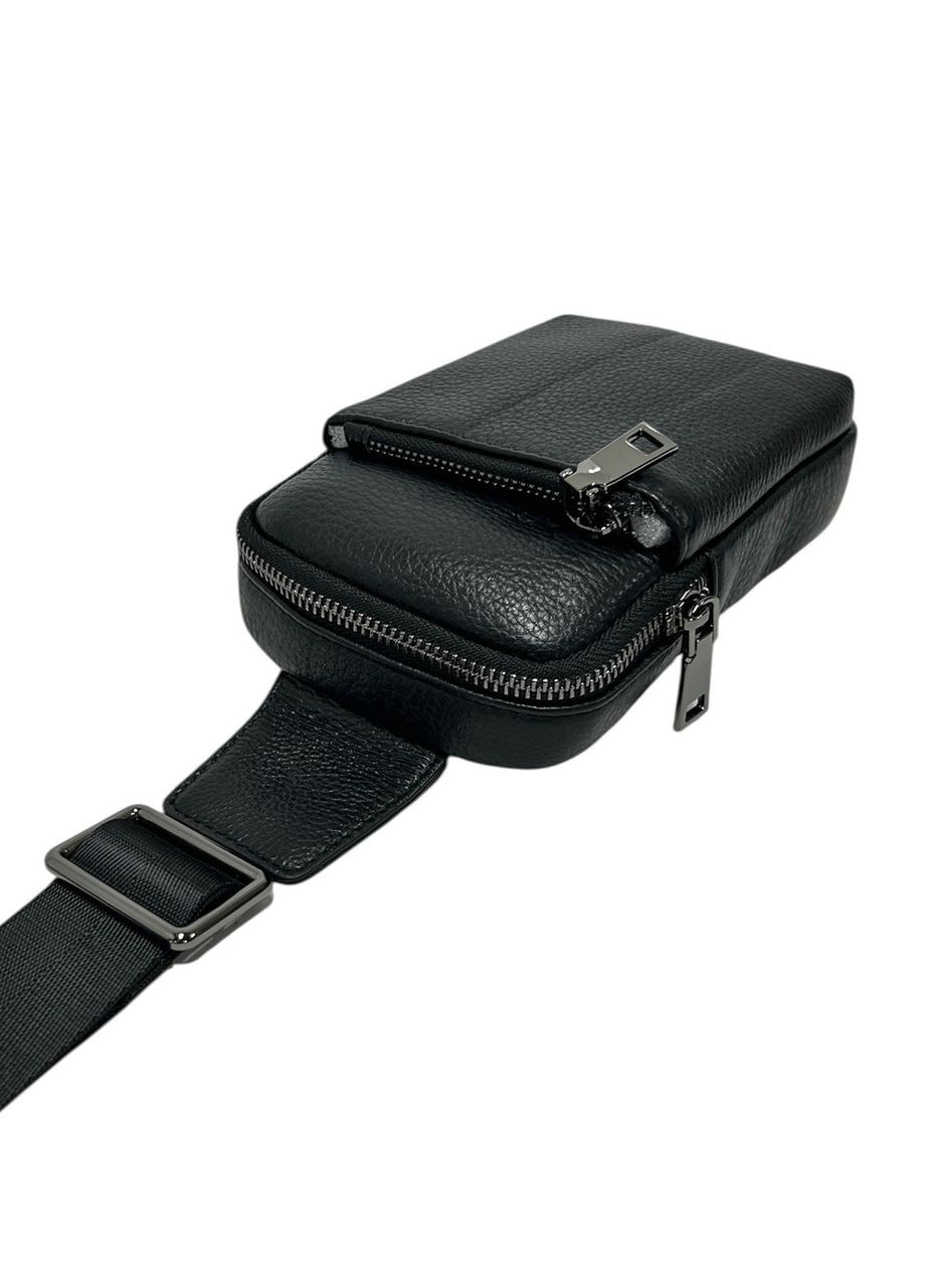 Мужская нагрудная сумка из натуральной кожи 22-6158C черная 18x12x4 No Brand (371682458)