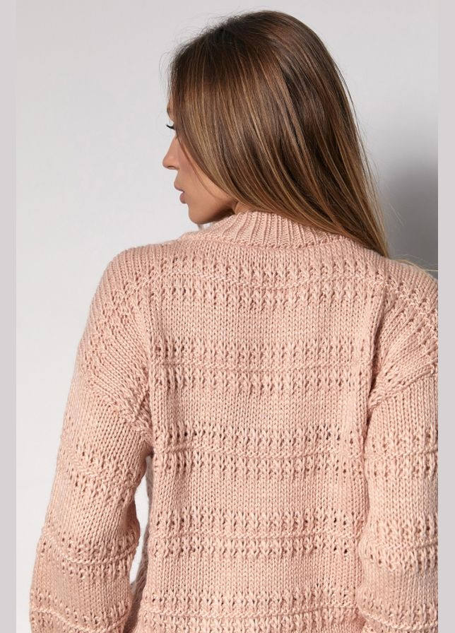 Персиковый демисезонный легкий оверсайз свитер из натуральной шерстяной пряжи (2756) Triko Bakh