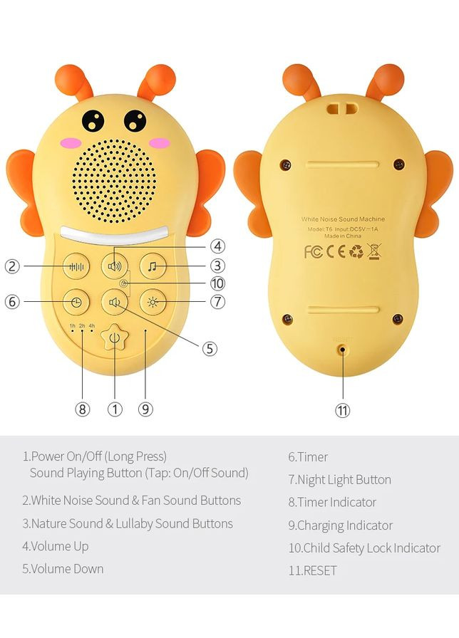 Генератор белого шума, звуковая машинка для сна T6, 16 звуков по выбору, с подсветкой и таймером. VHG (338221059)