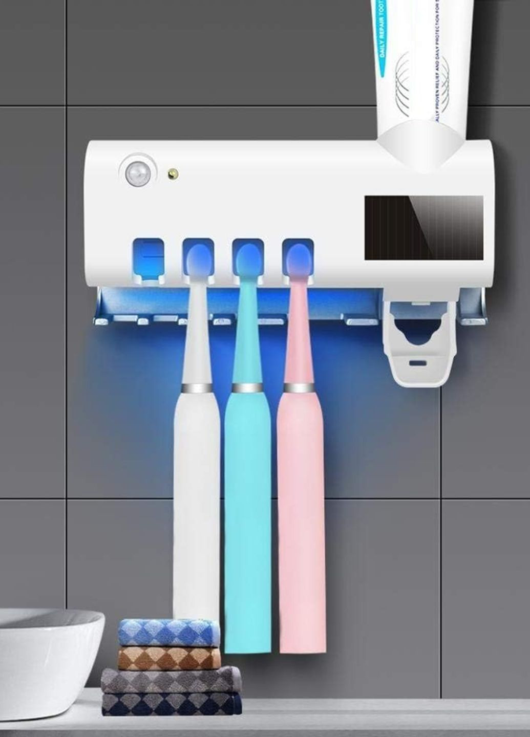 Дозатор для зубної пасти диспенсер тримач для щіток з автоматичним ультрафіолетовим стерилізатором 3в1 з зарядкою від USB Tik-Tak (362297945)