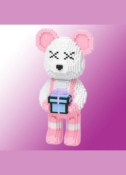 Конструктор Magic Blocks "Ведмедик з подарунком" Рожевий на 3089 деталь. Ведмедик Bearbrick 43 см Limo Toy (281080045)