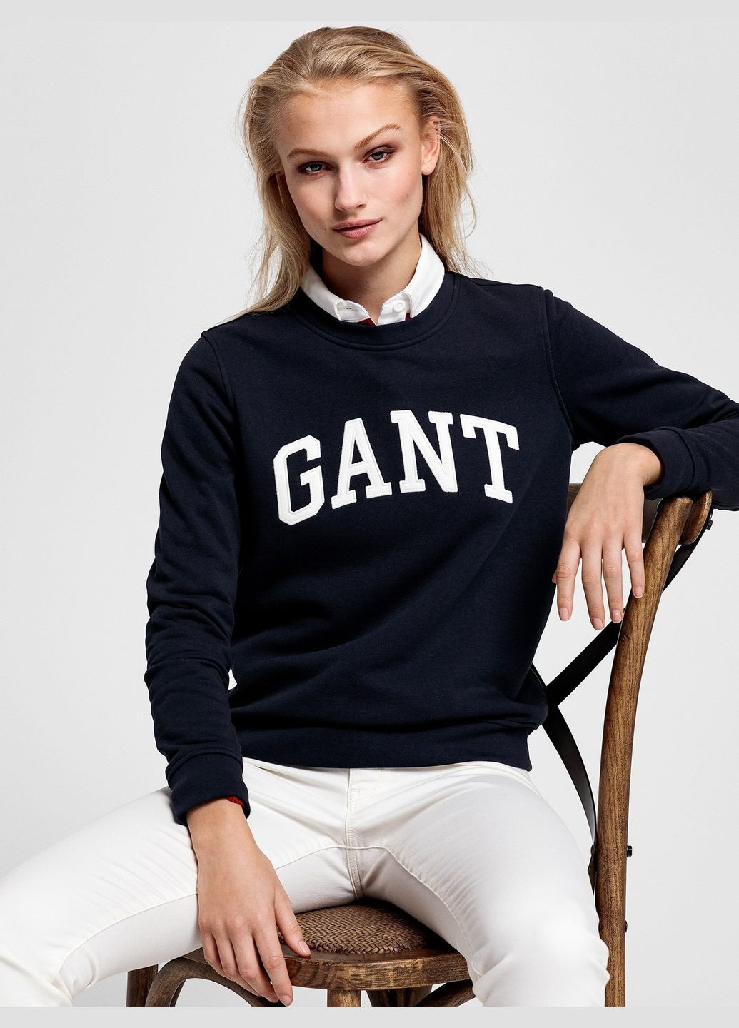 Свитшот с брендовой надписью Gant - крой синий - (294206986)