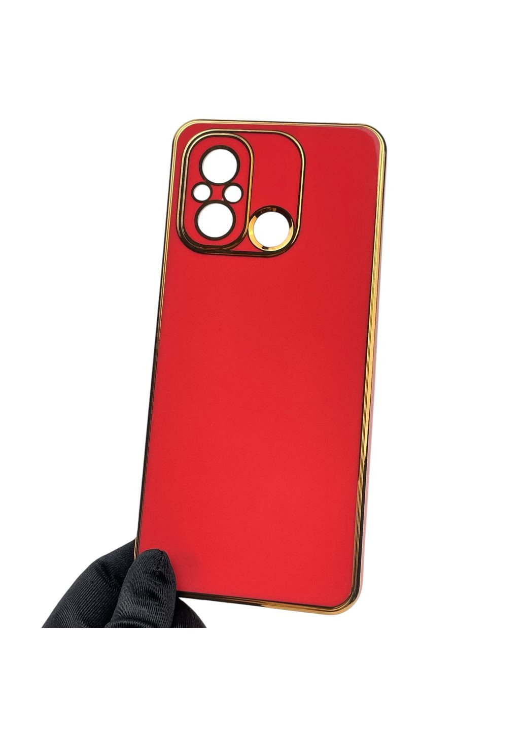 Чехол для Redmi 11A глянцевый с золотой окантовкой с защитой камеры на сяоми редми 11а красный Xiaomi (366020568)
