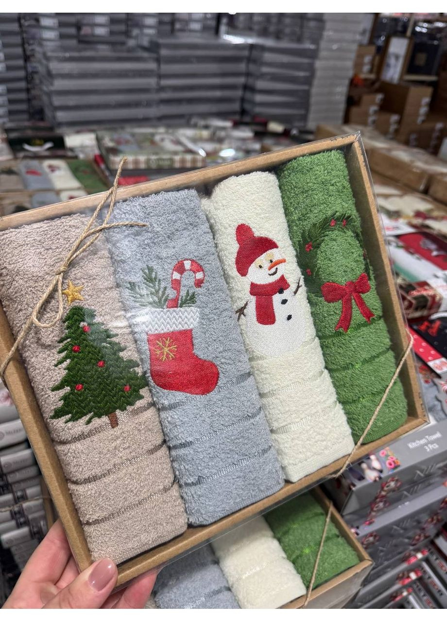 Кухонные полотенца 4 штуки (новогодние, рождественские) Vishnya комбинированный