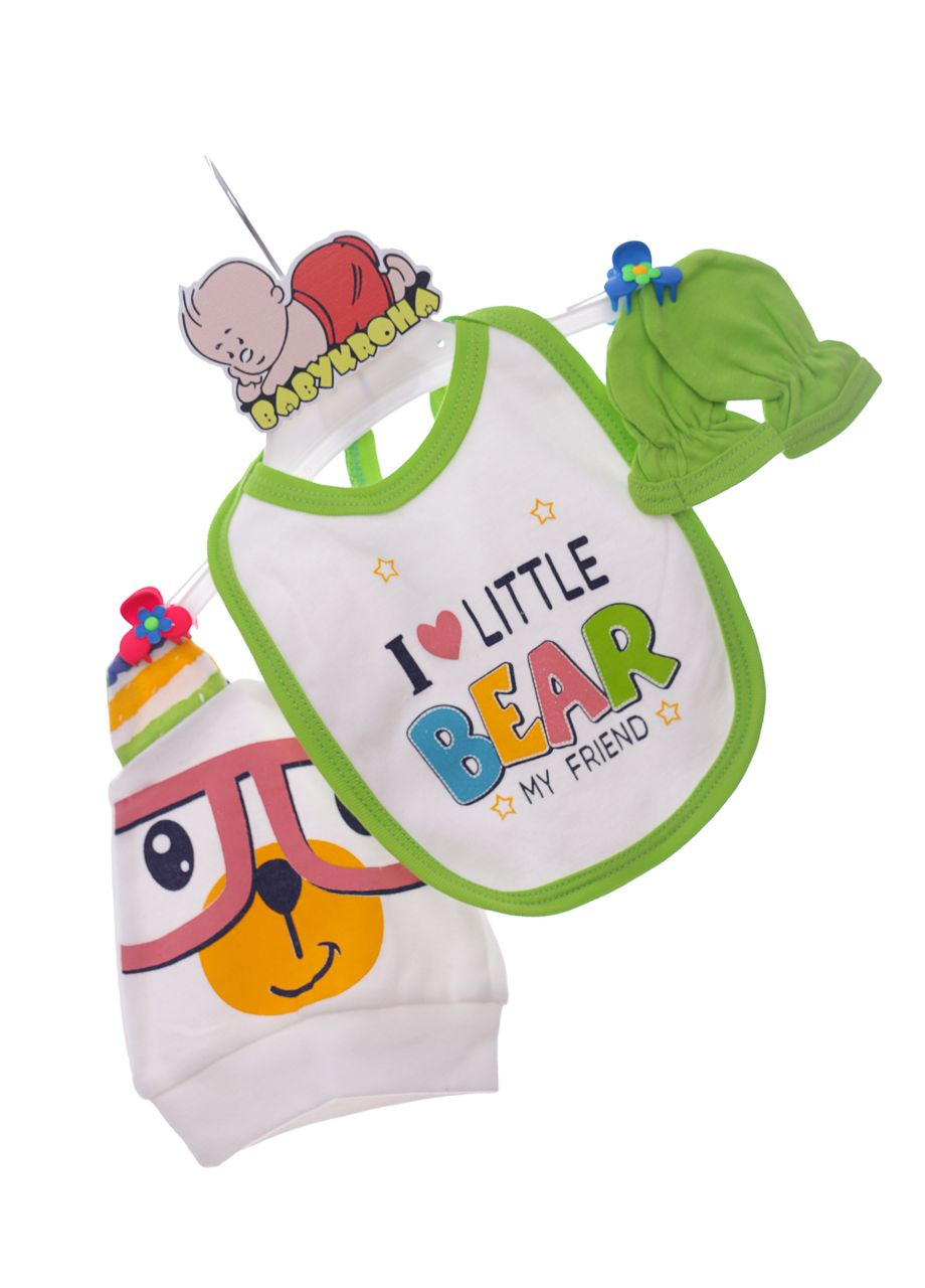 Зелений демісезонний комплект розпашонка, повзунки, шапочка трикотажний для хлопчика bear 56 см (42587) Donino