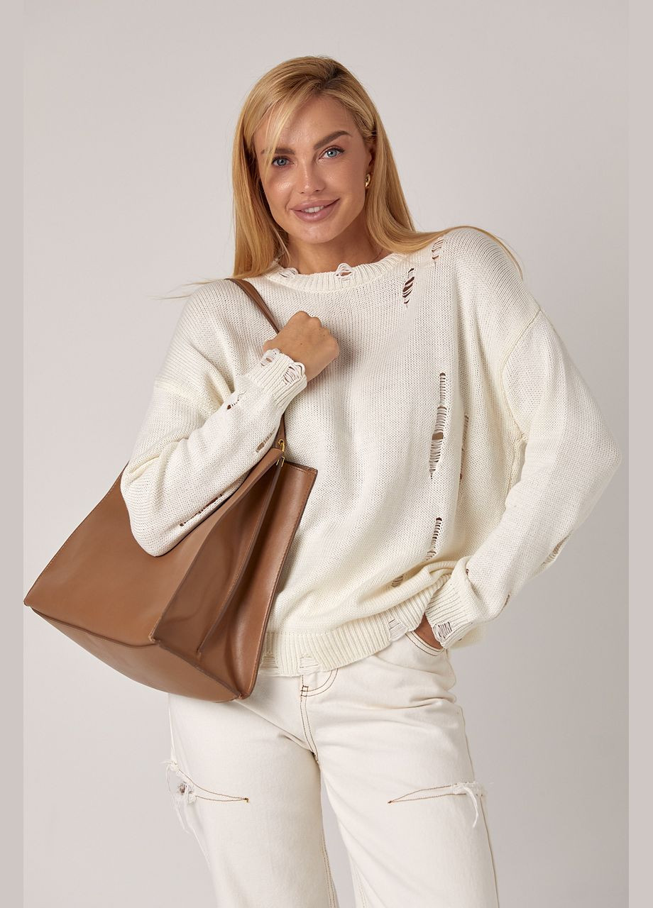 Молочный демисезонный женский рваный джемпер Lurex