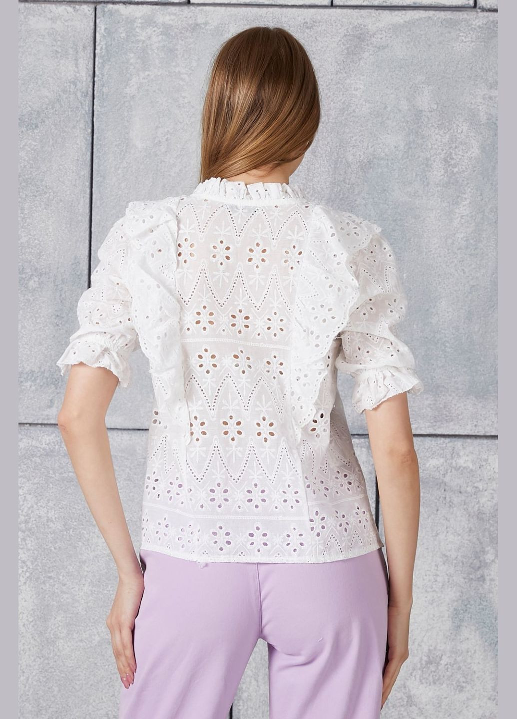 Белая женская хлопковая рубашка вышиванка белая по белому прошва с короткими рукавами. You Best (338193179)