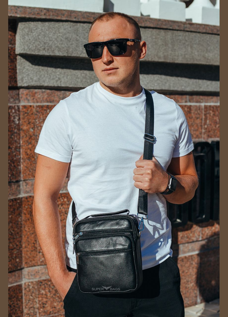 Сумка черная мужская наплечная из натуральной кожи Bexhill (302391013)