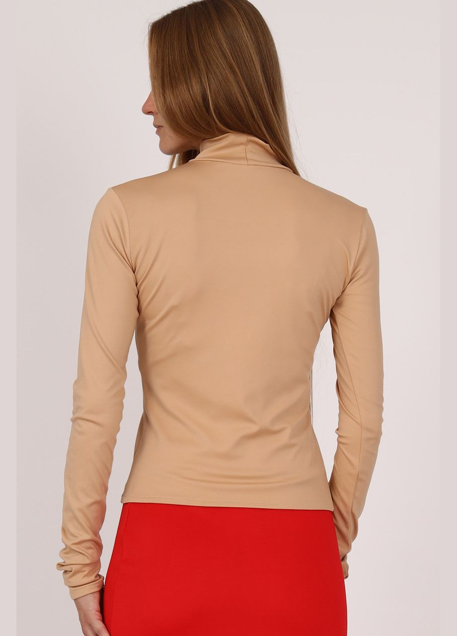 Бежевый гольф базовый женский трикотажный с высоким горлом и удлиненными рукавами. однотонный (321964631)