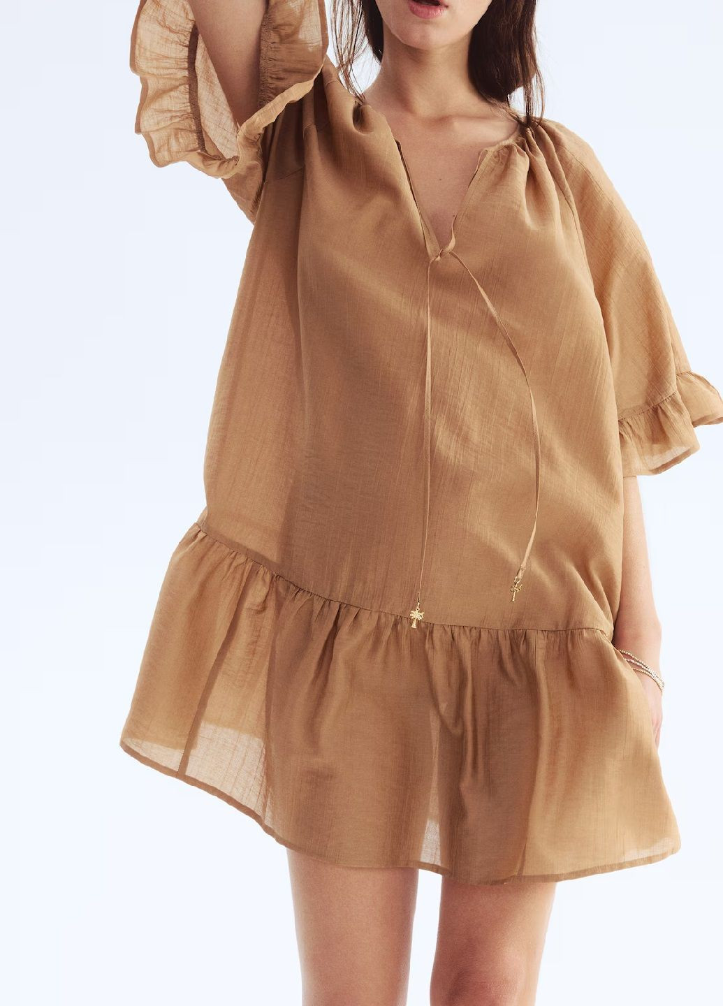 Темно-бежевое кэжуал платье H&M однотонное