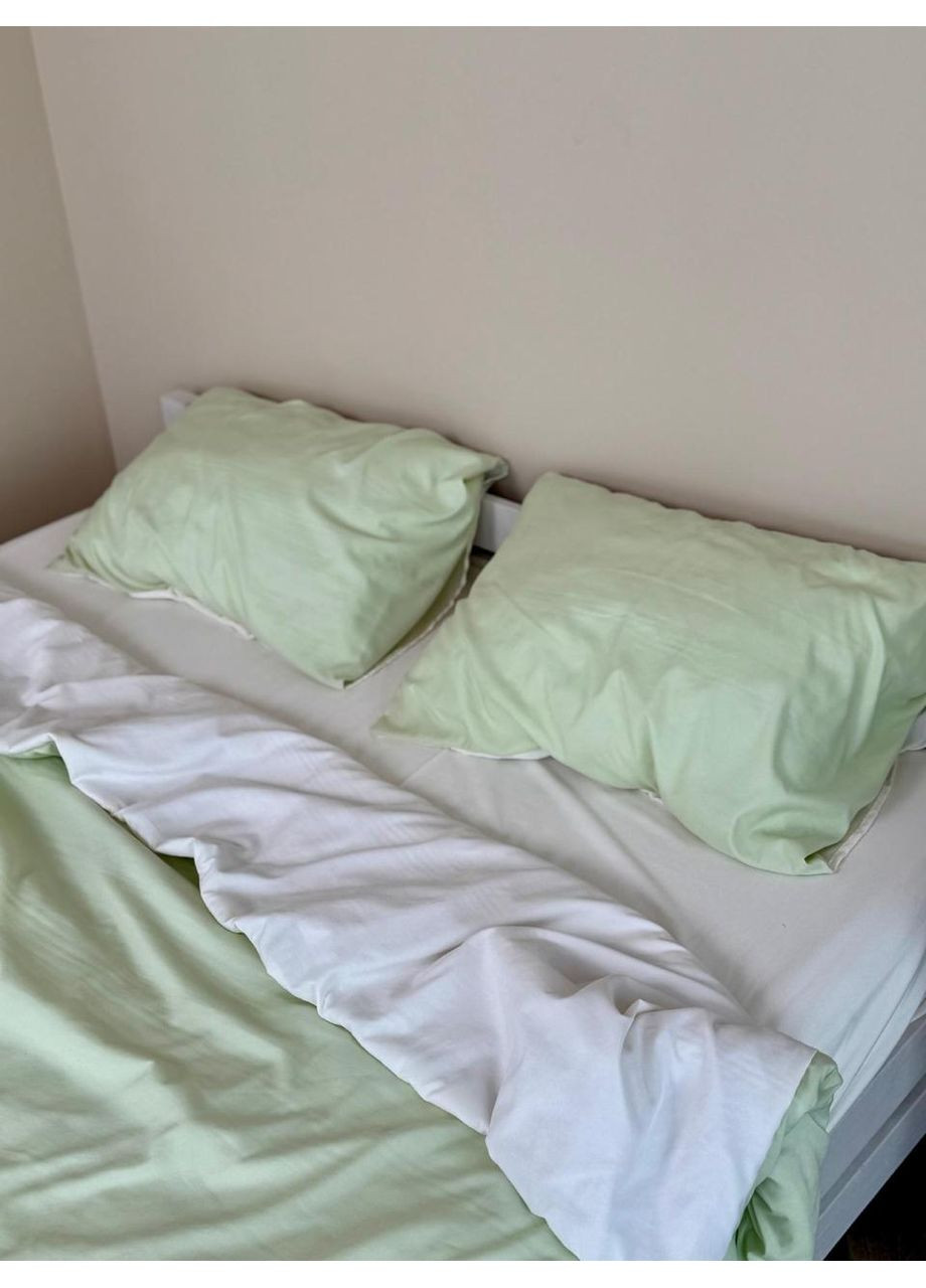 Постільна білизна з резинкою Молочний з Салатовим, сатин Двухспальний розмір, наволочки 50/70 No Brand (364220703)