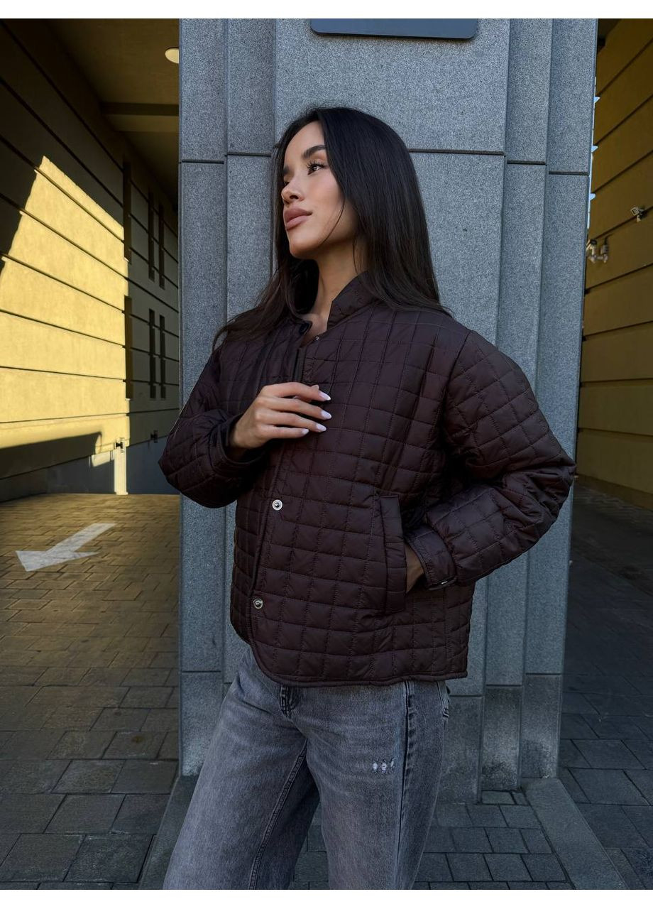 Темно-коричневая демисезонная женская утепленная куртка-бомбер оверсайз MonCher