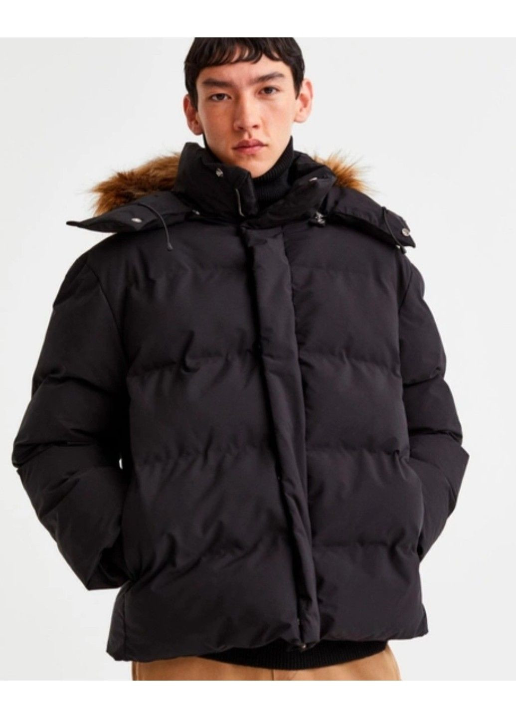 Чорна зимня чоловіча водовідштовхуюча утеплена куртка н&м (57765) s чорна H&M
