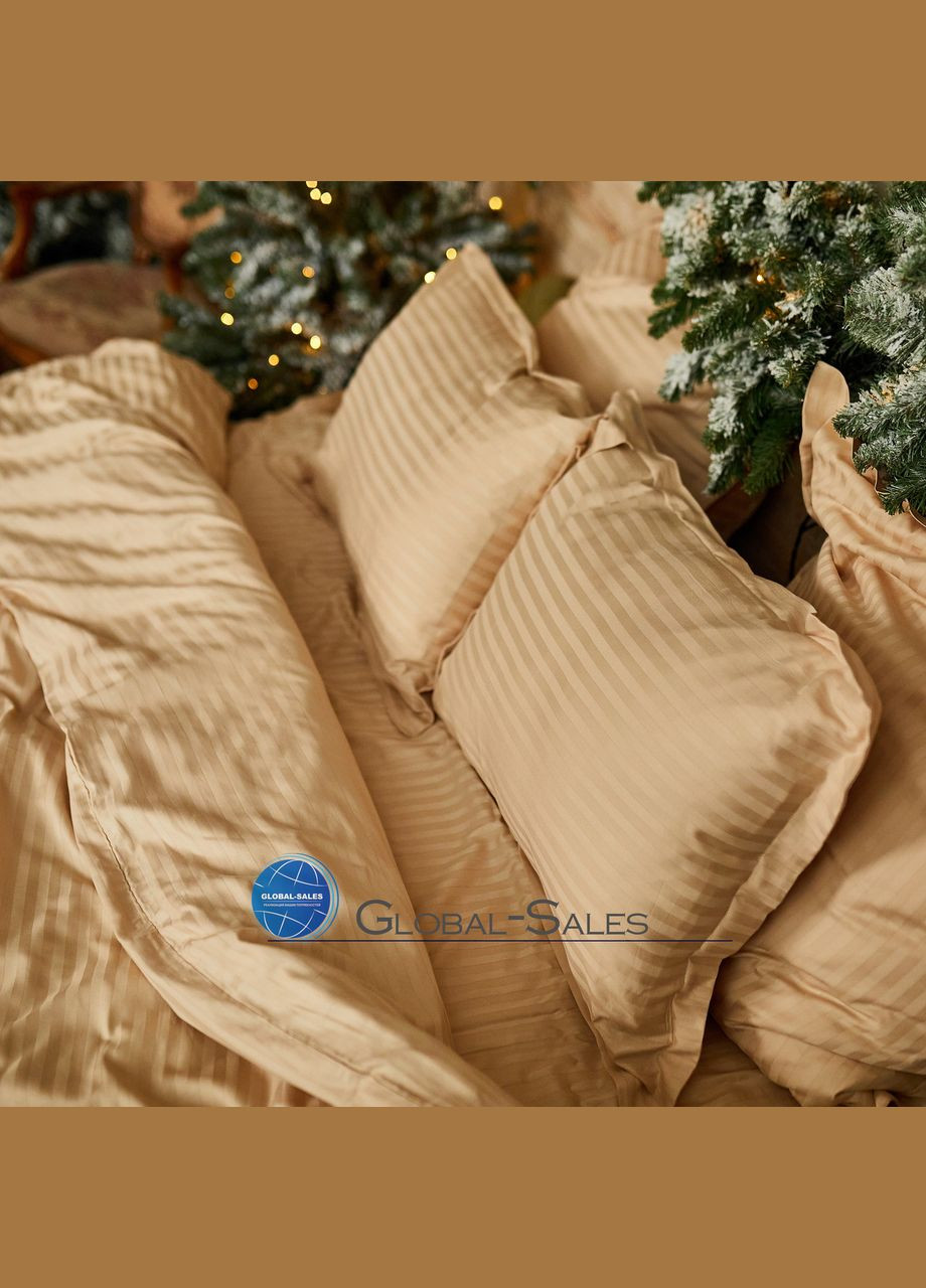 Двоспальна страйп-Сатин постільна білизна Пудра 180*220см Calipso (316633041)